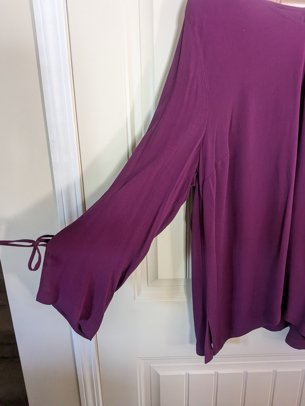 NWOT Flowy Long-Sleeve Deep Plum Top With Tie Sleeve